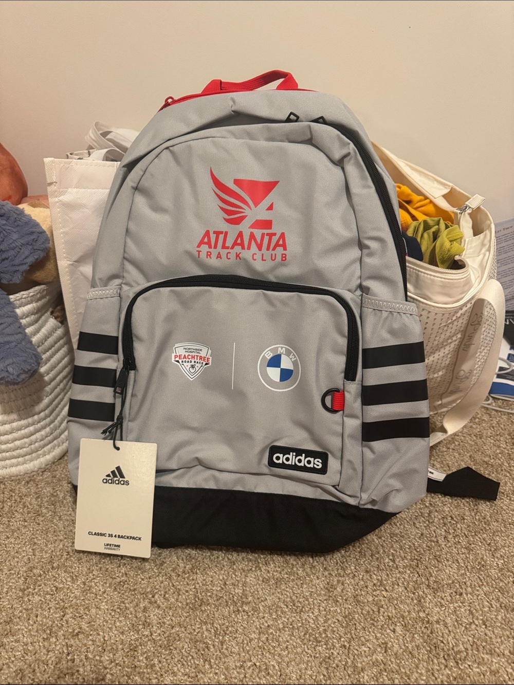 adidas Gray and Black Atlanta Track Club Backpack with Red Logo